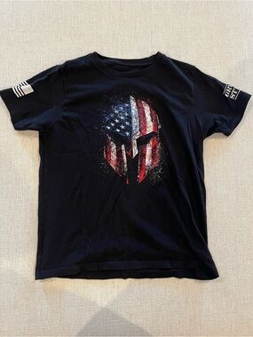 Grunt Style Black Kids Tee with American Flag Spartan Graphic